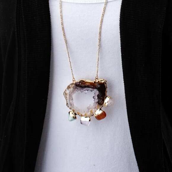 Agate Slice, Freeform Chakra Crystal Necklace - Picture 4 of 12